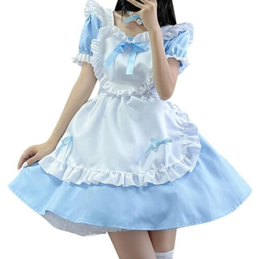 Cute Heart Lolita Maid Outfit Blue On Model