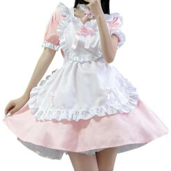 Cute Heart Lolita Maid Outfit Pink On Model