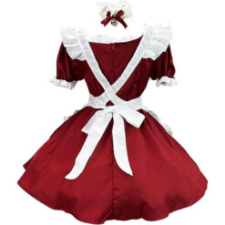 Cute Heart Lolita Maid Outfit Wine Red Back