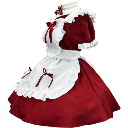 Cute Heart Lolita Maid Outfit Wine Red Side