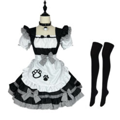 Cat Girl Sissy Maid Costume Dress Black And Stockings