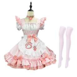 Cat Girl Sissy Maid Costume Dress Light Pink And Stockings