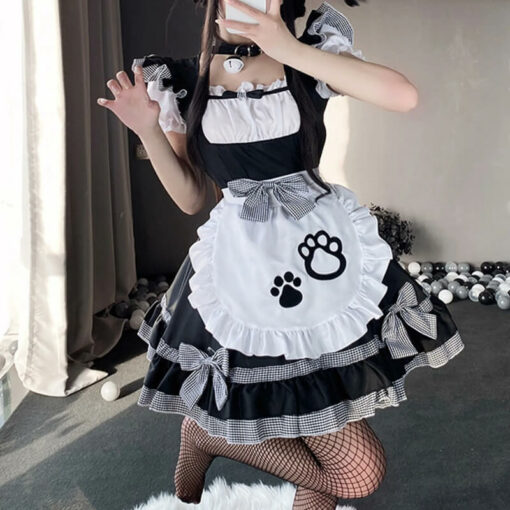 Cat Girl Sissy Maid Costume Dress Model Black1