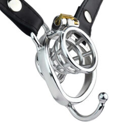 Open Ended Inverted Chastity Cage With Curved Ring And Strap2