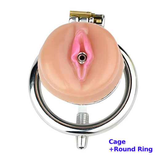 Realistic Pussy Flat Chastity Cage With Round Ring1