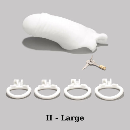 Realistic White Penis Chastity Cage Version II Large