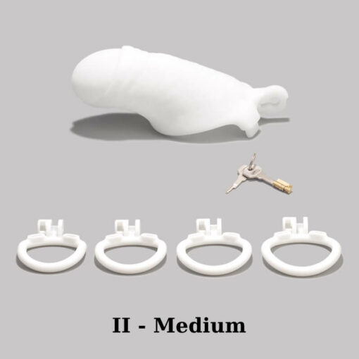 Realistic White Penis Chastity Cage Version II Medium