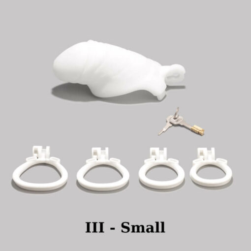 Realistic White Penis Chastity Cage Version III Small