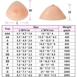Self Adhesive Triangular Silicone Breast Forms Size Chart