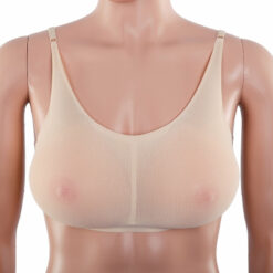 Sheer Mesh Pocket Bra With Silicone Breast Forms Set Beige2