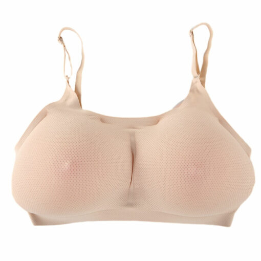 Sheer Mesh Pocket Bra With Silicone Breast Forms Set Beige5