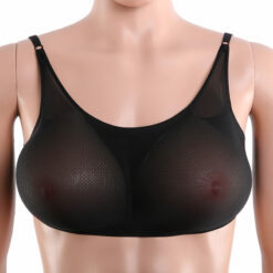 Sheer Mesh Pocket Bra With Silicone Breast Forms Set Black2