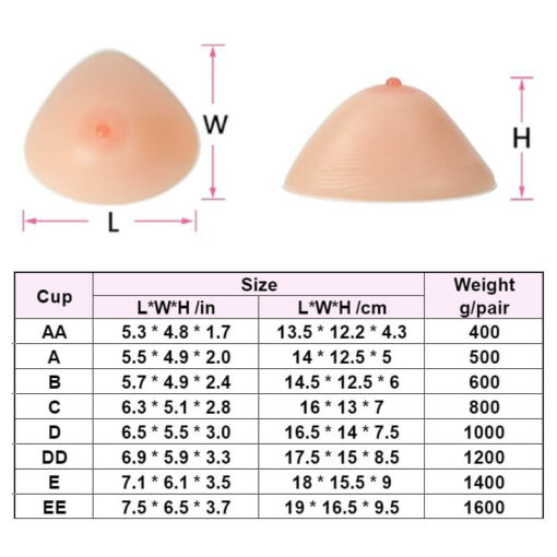 Sheer Mesh Pocket Bra With Silicone Breast Forms Set Size Chart