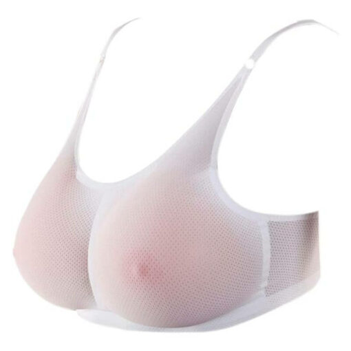Sheer Mesh Pocket Bra With Silicone Breast Forms Set White1