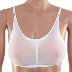 Sheer Mesh Pocket Bra With Silicone Breast Forms Set White2