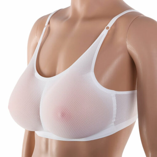 Sheer Mesh Pocket Bra With Silicone Breast Forms Set White4