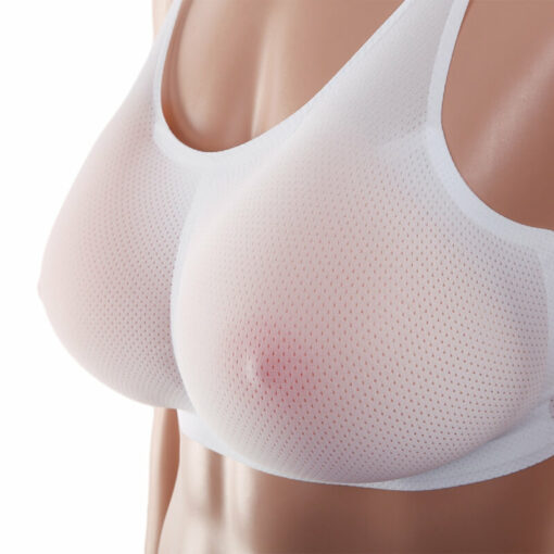 Sheer Mesh Pocket Bra With Silicone Breast Forms Set White5