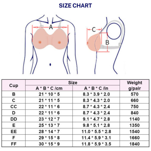 Silicone Prosthetic Breast Forms With Shoulder Straps Size Chart