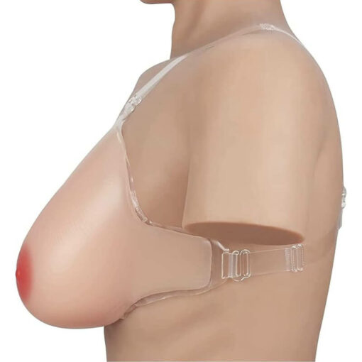 Strap On Realistic Silicone Breast Forms With Cleavage Beige Model Side