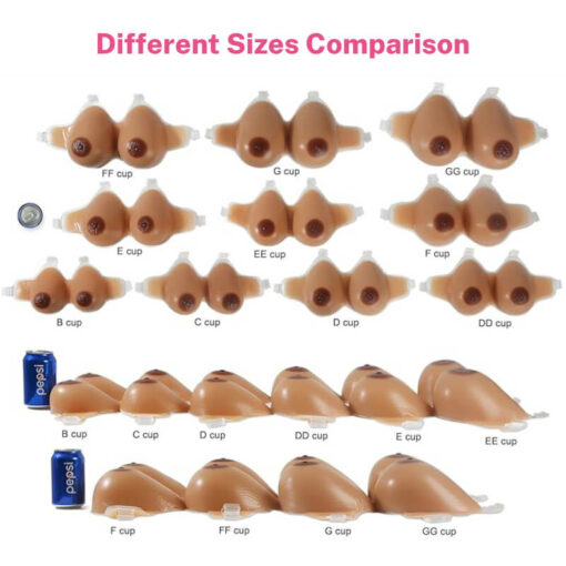Strap On Realistic Silicone Breast Forms With Cleavage Brown Size Comparison