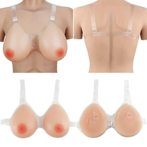 Strap On Teardrop Silicone Breast Forms Beige Back