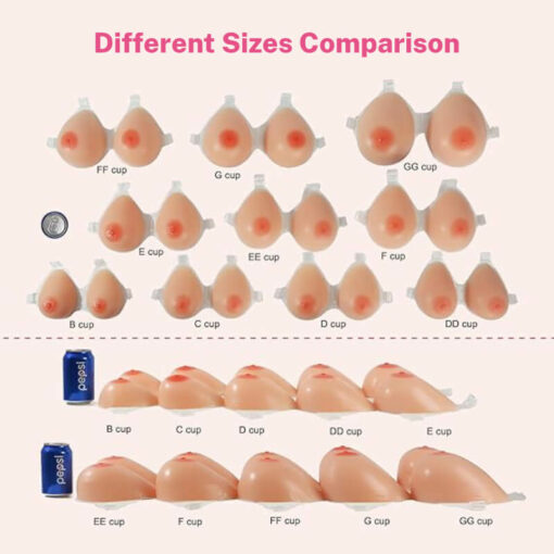 Strap On Teardrop Silicone Breast Forms Beige Size Comparison