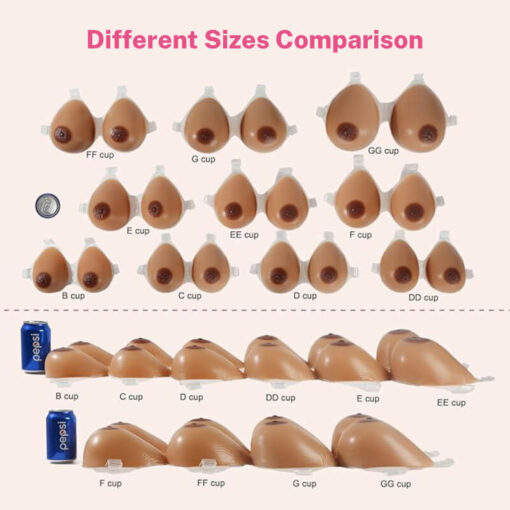 Strap On Teardrop Silicone Breast Forms Brown Size Comparison