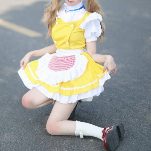 Yellow Short French Maid Costume Dress Model3
