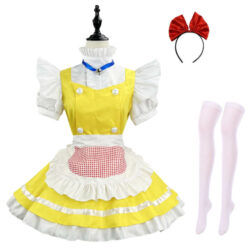 Yellow Short French Maid Costume Dress With Headwear And Stockings