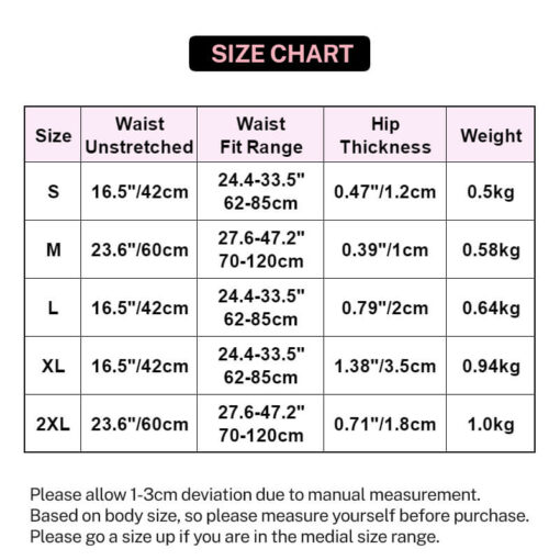 Silicone Butt Enhancing Briefs Size Chart