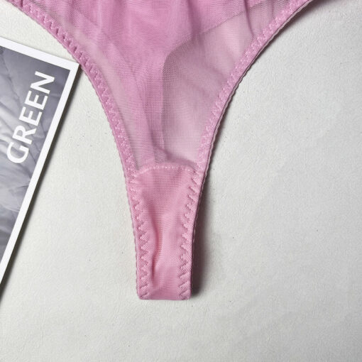 Femboy Sheer Mesh Lingerie Set Pink Detail 3