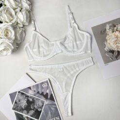 Femboy Sheer Mesh Lingerie Set White Flat