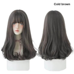 22 Inch Medium Long Dreamy Curls With Air Bangs Cold brown Front and Back