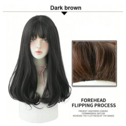 22 Inch Medium Long Dreamy Curls With Air Bangs Dark brown Description