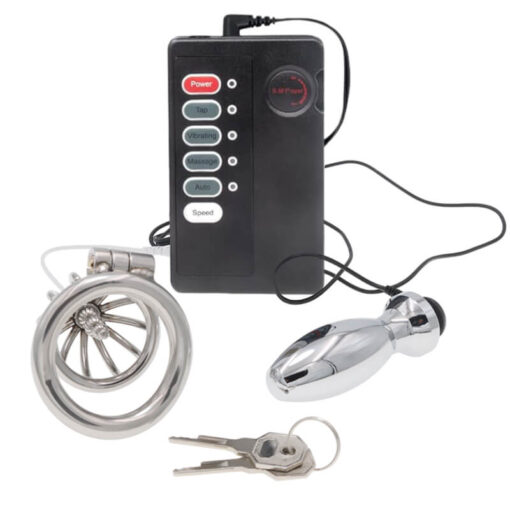 Estim Chastity Birdcage And Anal Plug Set Cage And Power Box And Butt Plug
