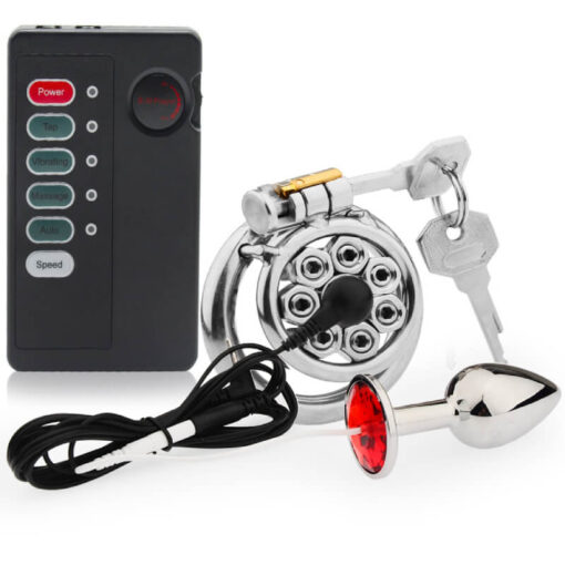 Mistress’ Punishment Electric Shock Spiked Chastity cage with butt plug