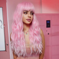 Sissy Pink Long Curly Wig Front 3