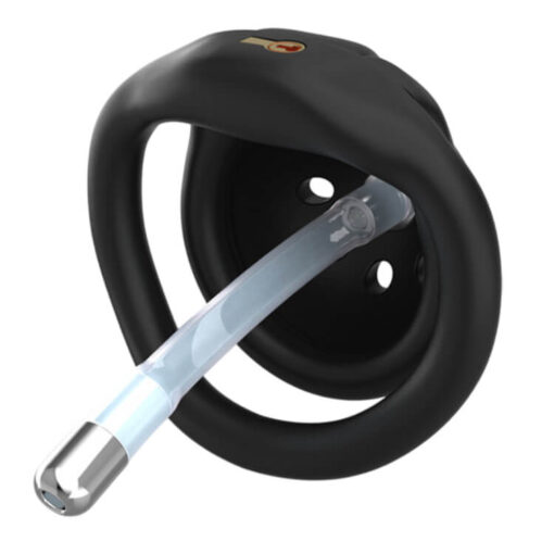 Super Compact Nub Chastity Cage With Urethral Sound Black With Urethral Tube 2