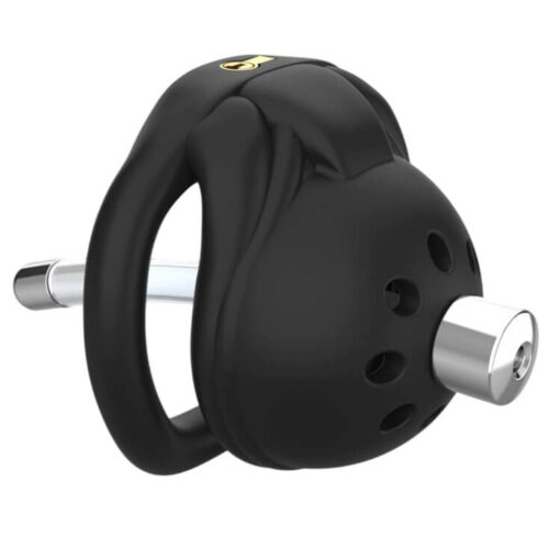 Super Compact Nub Chastity Cage With Urethral Sound Black With Urethral Tube 3