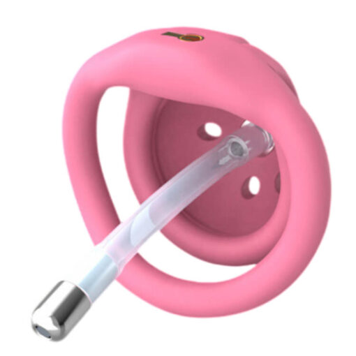 Super Compact Nub Chastity Cage With Urethral Sound Pink With Urethral Tube 2