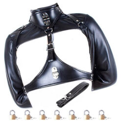 Adjustable Locking Steampunk Collar&Arms Leather Bondage Gear
