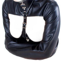 Adjustable Locking Steampunk Collar&Arms Leather Bondage Gear Black Side