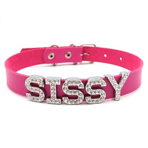 Personalized Rhinestone Name Collar Rose Red With SISSY Letters