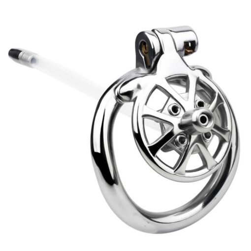 Cruel Spiked Steel Chastity Cage With Urethral Sound With Silicone Tube 1