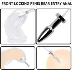 Soft Rubber Chastity Cage With Urine Enema Anal Plug Illustration 2