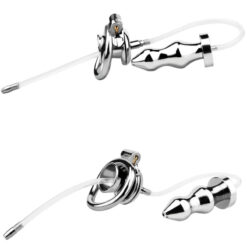 Inverted Chastity Cage With Urine Enema Anal Plug Whole Set 1